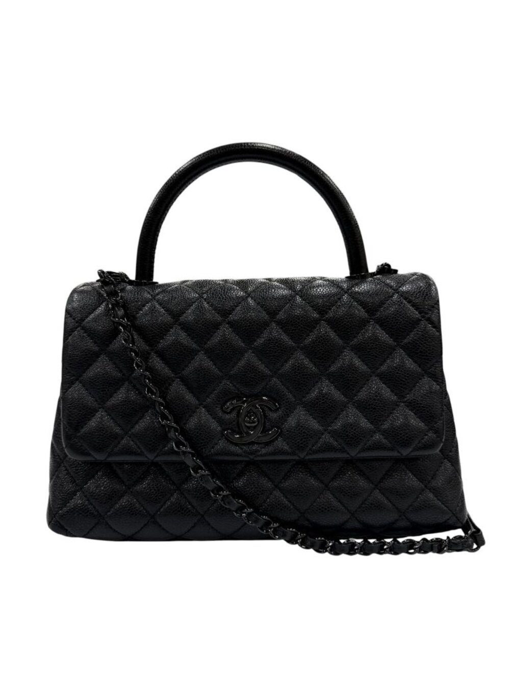 Chanel Coco Handle 29 Large Top Caviar Leather Flap 2-Way Handbag Black